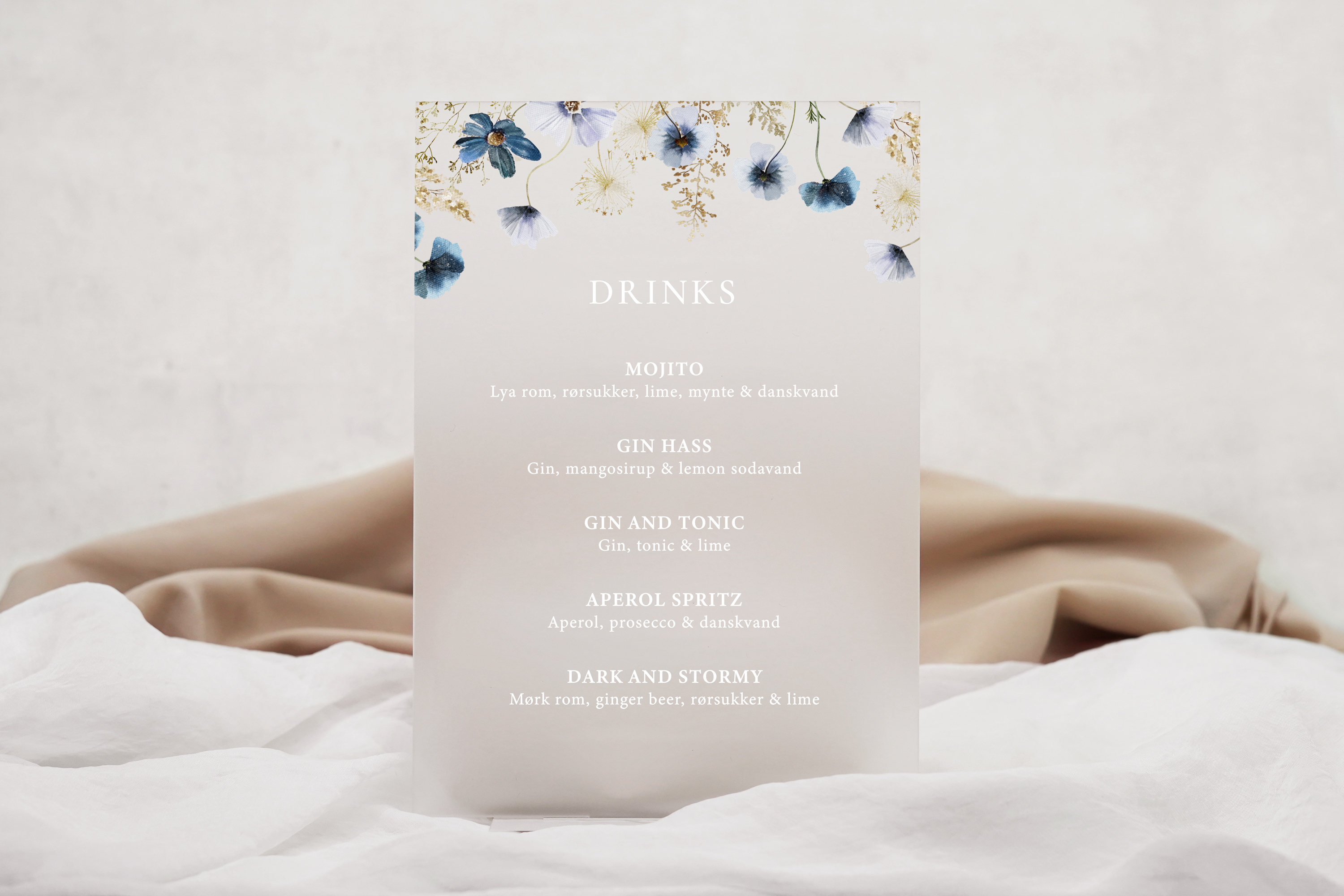 A5 Drinksskilt med blomster, Martine › Bryllupslege › Drinksskilte i ·